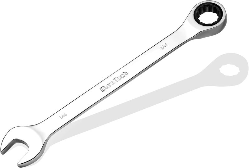DURATECH 1/4" Ratcheting Combination Wrench, SAE, 72-Tooth, 12-Point, CR-V Constructed with Mirror Polish - Image 1